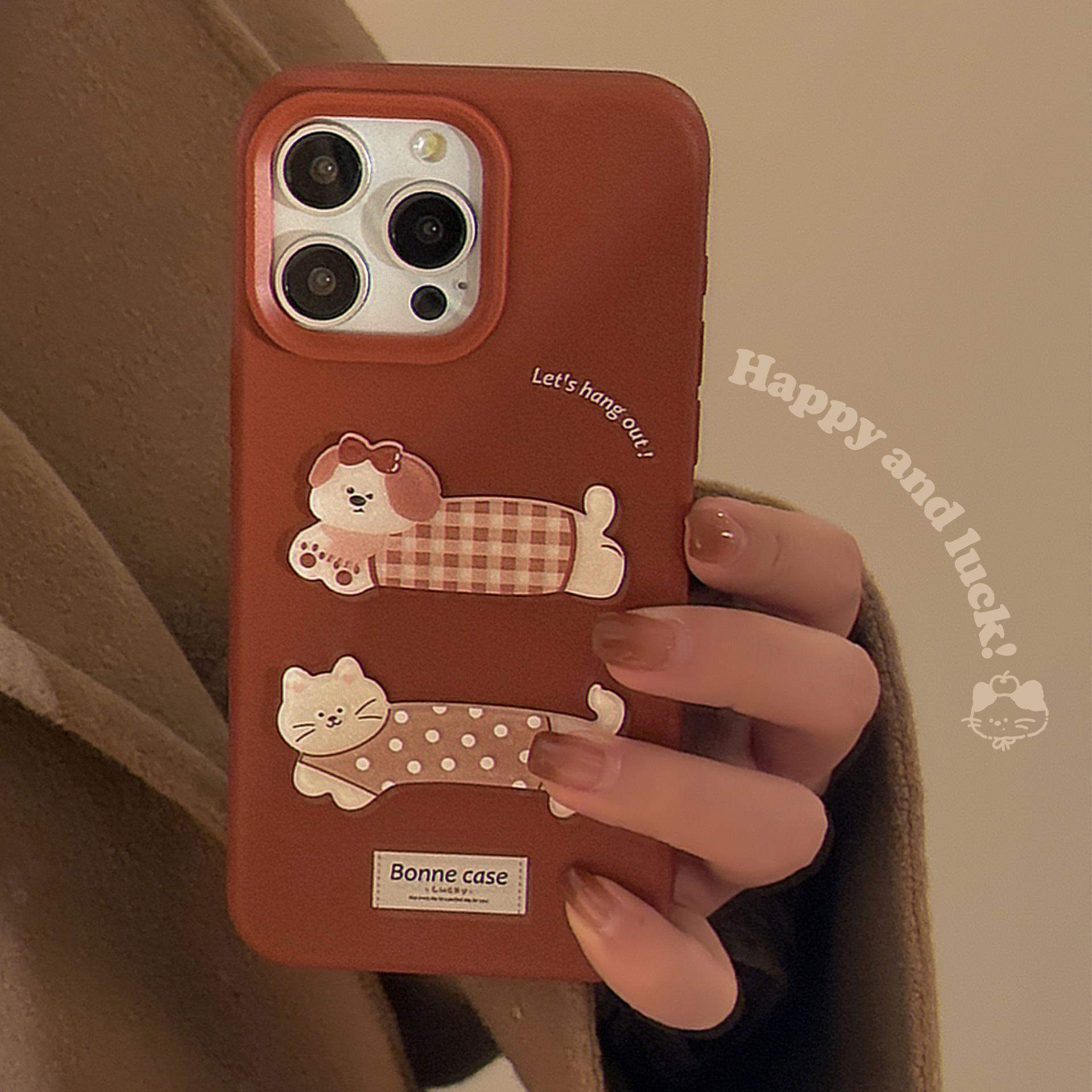 Perro gato tridimensional de dibujos animados para iphone14 Apple 16ProMax funda para teléfono móvil 15 cadena 13 femenino 15PM