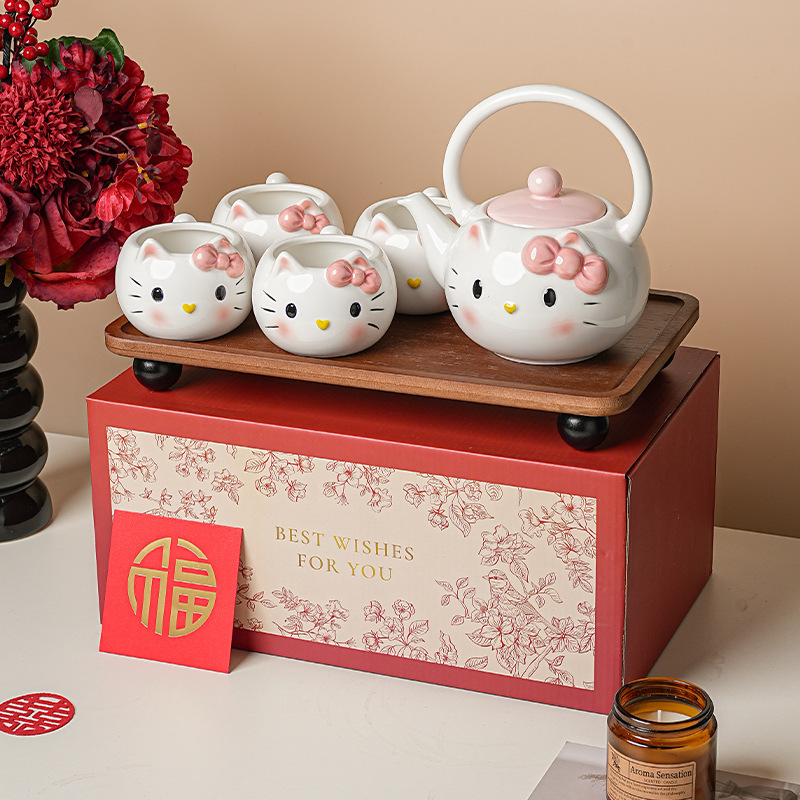 猫猫陶瓷泡茶壶茶具套装礼盒可爱水壶茶杯乔迁新居结婚生日礼物|undefined