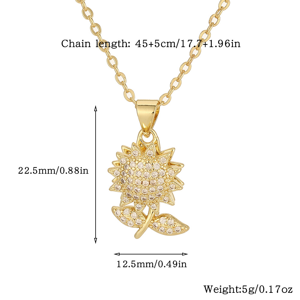 Copper Simple Style Flower Plating Inlay Zircon Pendant Necklace display picture 1
