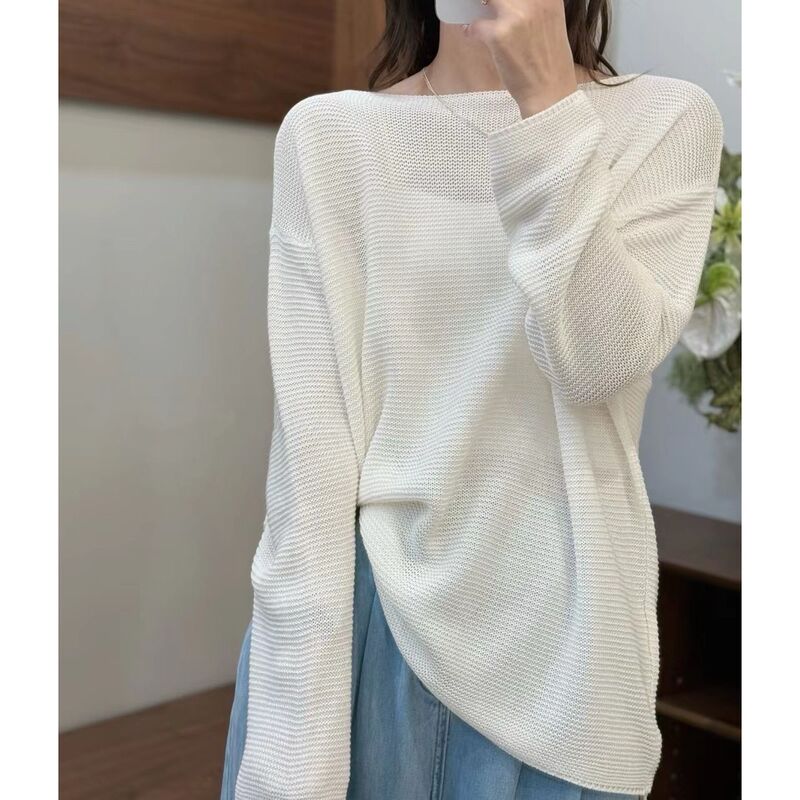 Clothing number homemade white and paper yarn collar loose women's outer wear South Korea lazy sweater 2025 early spring new