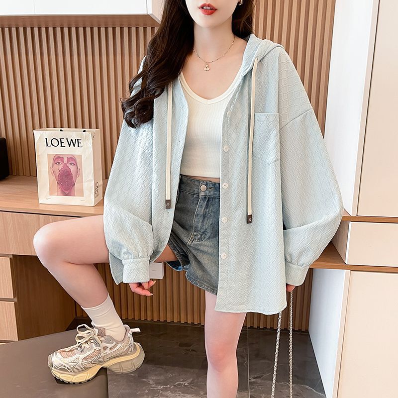 春夏季衬衫女2025新款韩版小众设计感宽松休闲慵懒风连帽薄款外套|undefined
