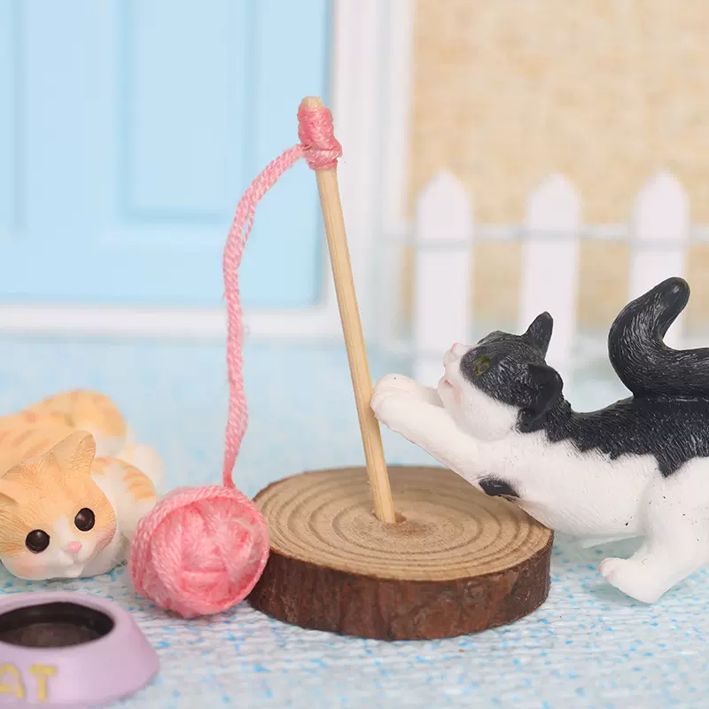 迷你微缩娃娃屋摆件玩具 猫咪小猫玩耍场景套装户外动物过家家