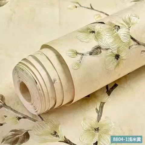 Самоклеящаяся флизелиновая обои, 0,53×1 м рулон, 3D‑фактура с цветочным рисунком, тёплый европейский стиль