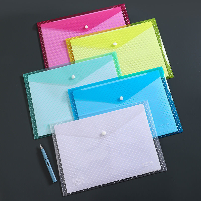 wholesale file pocket Press the button transparent Plastic a4 thickening student Storage Bag data archives test paper