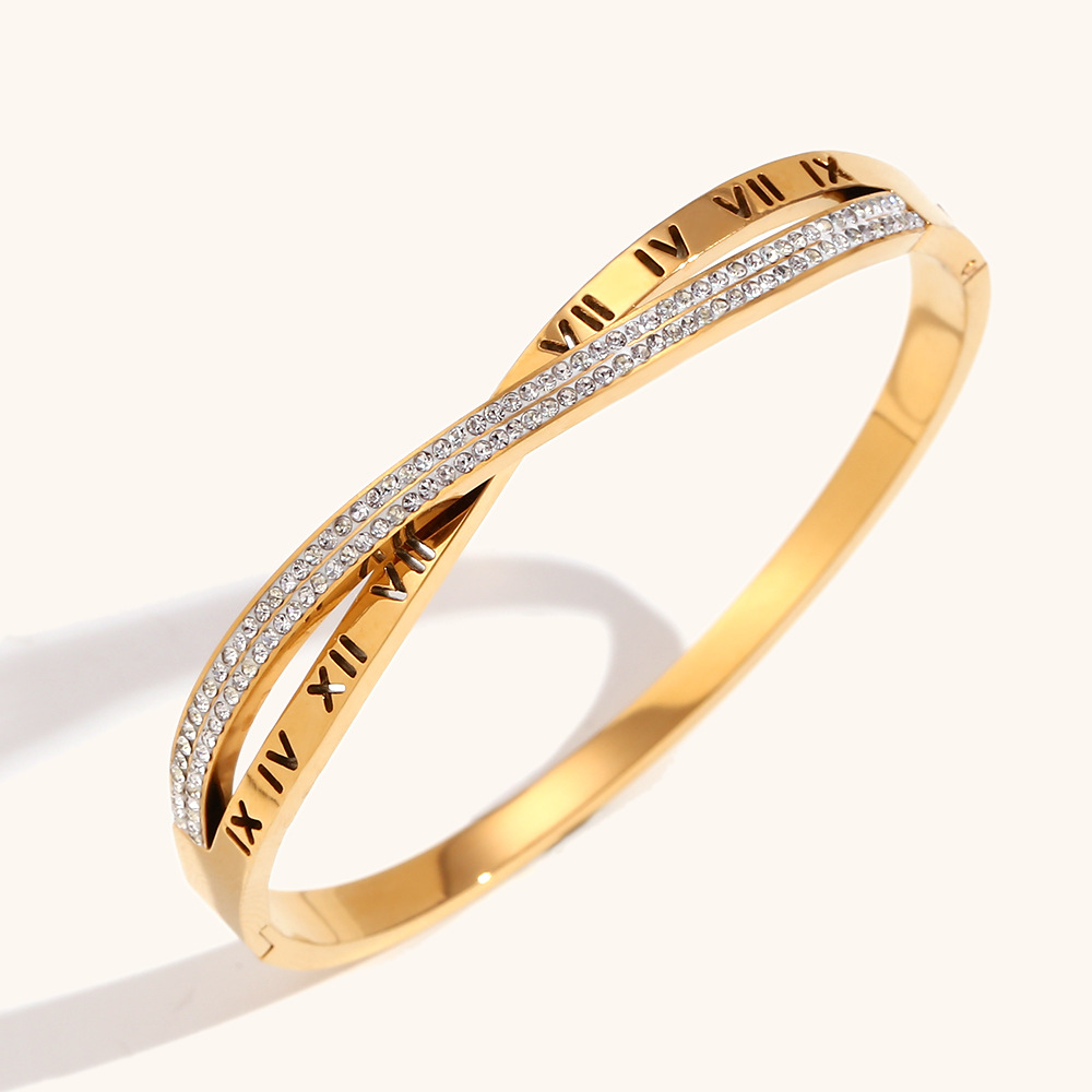 Acier Inoxydable Plaqué Or 18K Élégant Style Simple Chiffre Romain Bracelet display picture 1