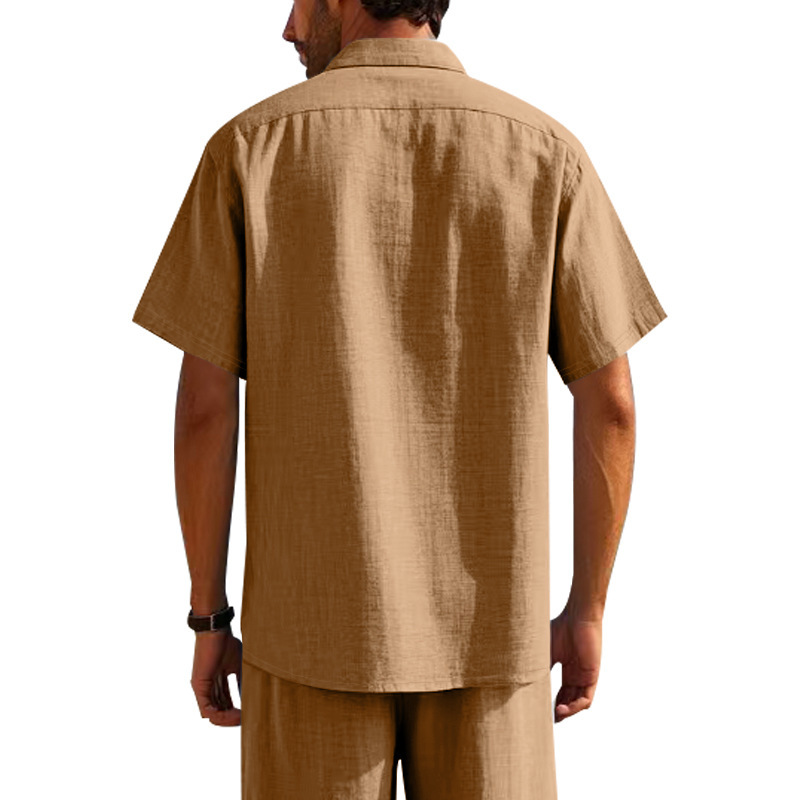 T-shirt homme en lin à col chemise manches courtes ample_voghion.com