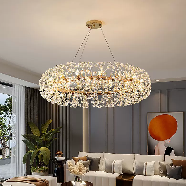 轻奢水晶吊灯新款后现代大气家用客厅餐厅灯高档复式楼圆形北欧灯