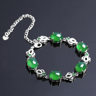 Agate emerald silver bracelet jade, stone inlay, 2021 collection