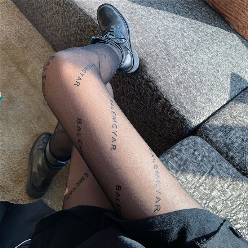 Sexy Lettered Stockings for Women, 0D High-Transparency Black Stockings, Slimming Ultra-Thin Anti-Snag Pantyhose, Wholesale Nightclub Style, Nude Feel