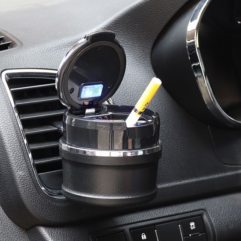 Car-Mounted Ashtray with Ceramic Liner, Led Light, Dual-Purpose Bracket for Air Vent, Creative Design, Can Be Hung