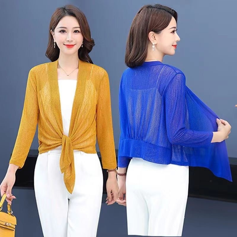 Versatile Cardigan, Thin Air-Conditioning Jacket, Large Size, New Summer Short Style, Loose Mesh Shawl for Women to Wear Outside