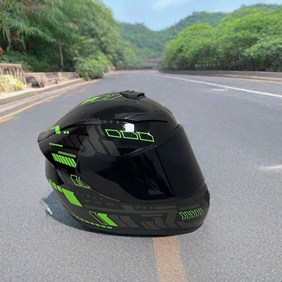 Motosiklet kaskı (dəbilqə) — Vehicle and Motorcycle Riding Safety Helmet - green-pulse-black-lens-l-head-circumference-57-58-weight-60-65kg
