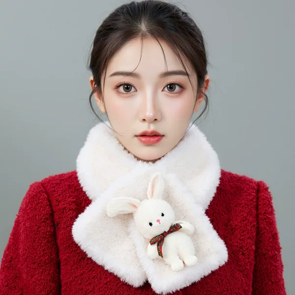 Bear Scarf Winter New Korean Style Cute Phoenix Thickened Warm Imitation Rabbit Hair All-match Neck Protection Plush Cross Scarf