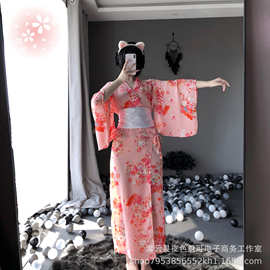 日系和服情趣内衣女长款猫女情趣睡衣诱惑女士雪纺1143性感