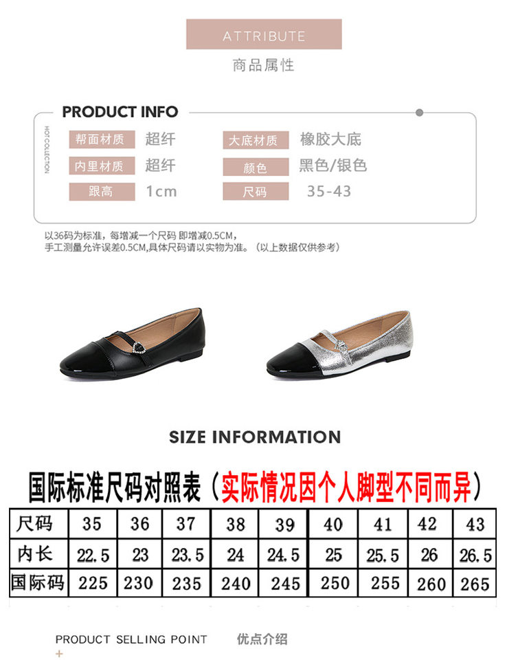 Giày Mary Jane nữ mũi tròn gót thấp 1–3 cm, quai ngang đính khóa trái tim phối màu — Bạc (đáy phẳng), Màu đen (đế bằng) chi tiết 7
