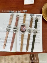 适用iwatch7654321代SE手表带时尚D字扣柔软细款皮质苹果表带女