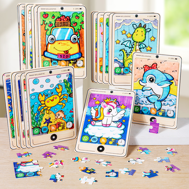 Madera 22 modelos de teléfonos móviles rompecabezas dibujos animados para niños rompecabezas plano de madera educación temprana para bebés juguetes intelectuales útiles