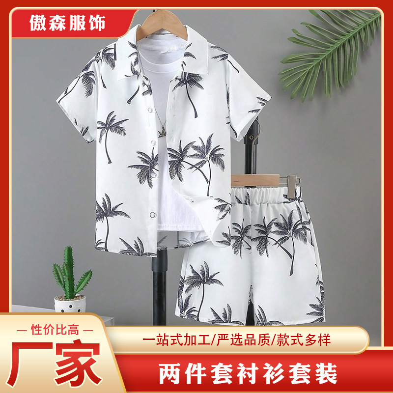 여름 신작 남성 투피스 디지털 프린트 셔츠 남성 비치 바지 하와이 캐주얼 스포츠 슈트
