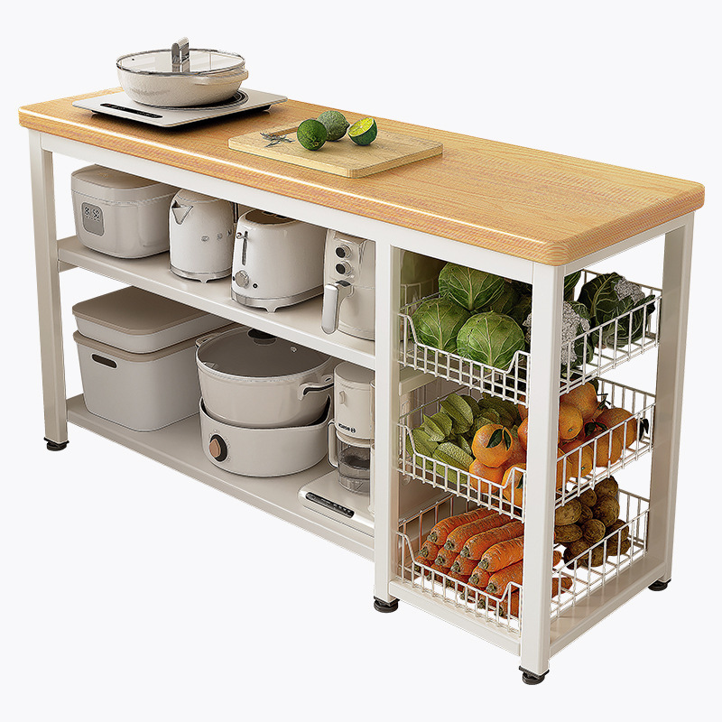 Estante de cocina, canasta de verduras multifuncional, banco de trabajo para cortar verduras, horno de microondas, utensilios de cocina, estante de almacenamiento, gabinete lateral, mesa multicapa