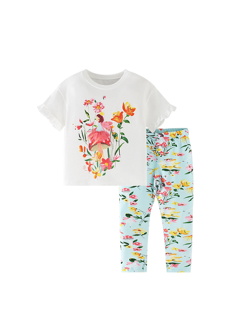 Ropa para niñas malwee transfronterizas, novedad de verano, pantalones informales de manga corta con cuello redondo para niños europeos y americanos, conjunto de dos piezas de estilo occidental