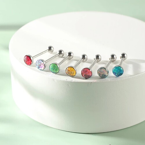 Cross-border fish scale gradient 14G tongue ring stainless steel scale drop oil tongue ring personalized laser color-changing piercing tongue