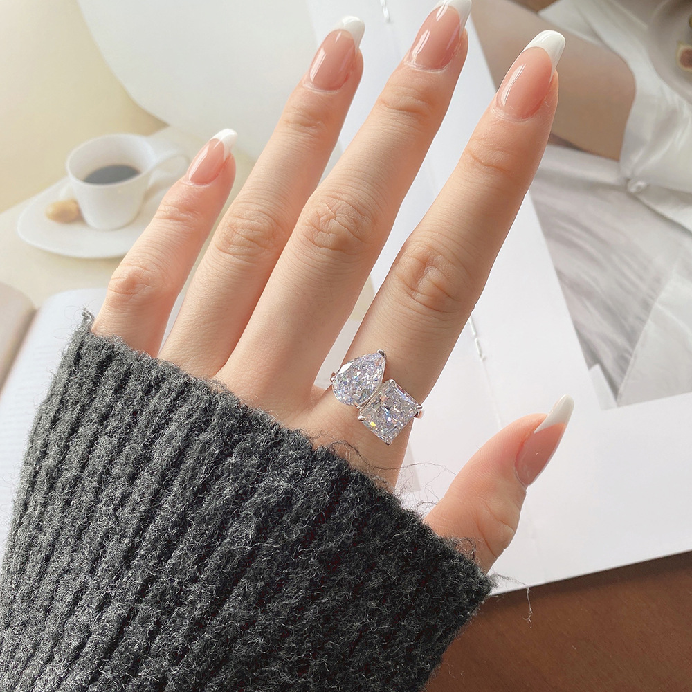 Fashion Geometric Sterling Silver Inlay Zircon Rings 1 Piece