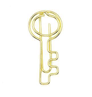 Fábrica al por mayor de metal simple chapado en oro rosa clip de papel a granel oro clave forma clip de papel en forma