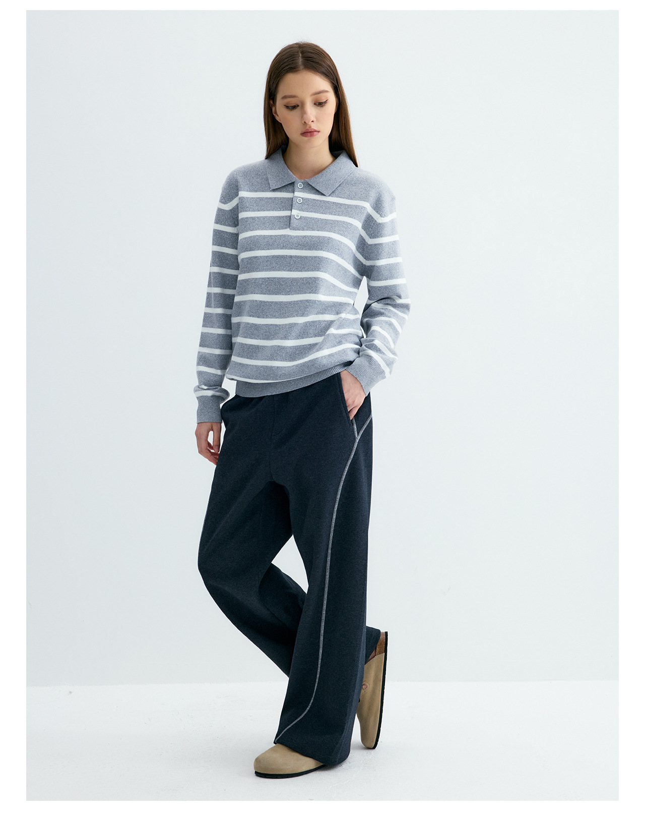 UNF Color-Block Striped 300g Polo Sweater