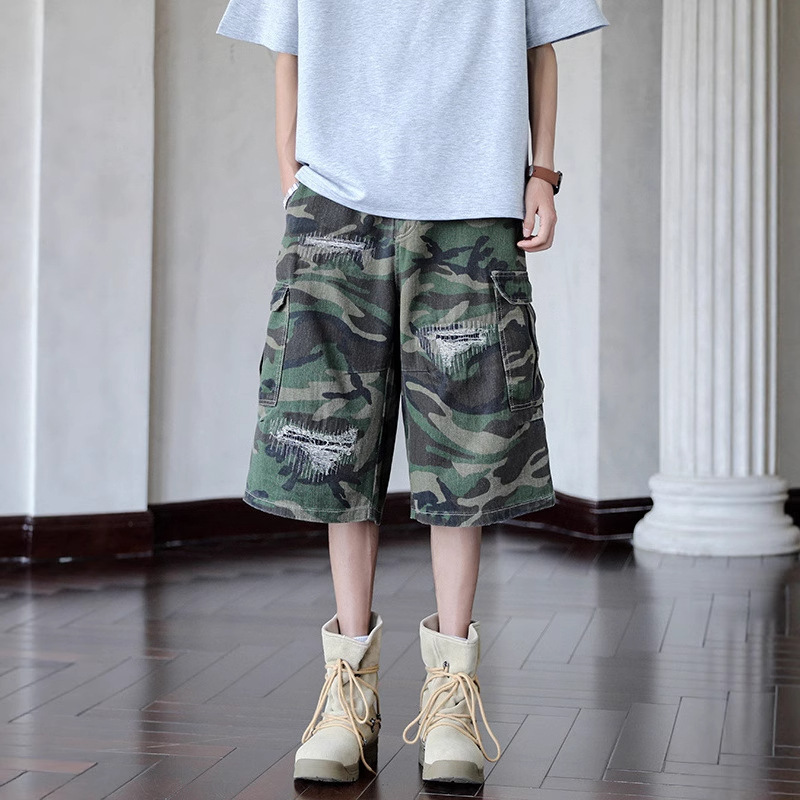 American Street Style Washed Distressed Camouflage Shorts for Men and Women Summer High Street Trendy Brand Handsome Seven-Point Cargo Pants Trendy American Street Style Washed Distressed Camouflage Shorts for Men and Women Summer High Street Trendy Brand Handsome Seven-Point Cargo Pants Trendy