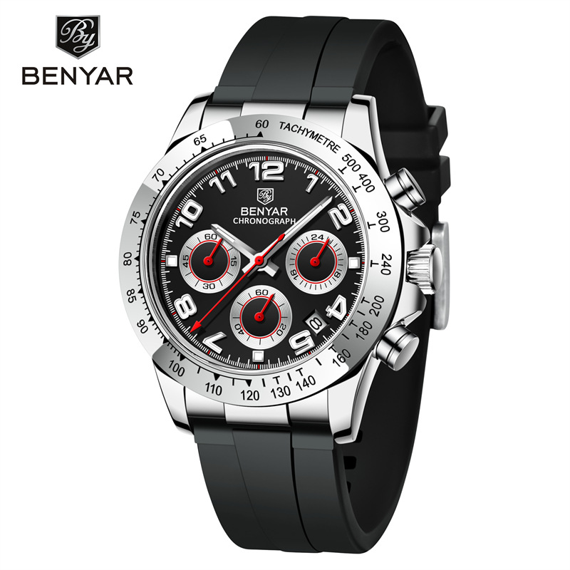 BENYAR Binya 5192M nuevos hombres multi-funcional de seis pines calendario luminoso de negocios reloj deportivo al aire libre