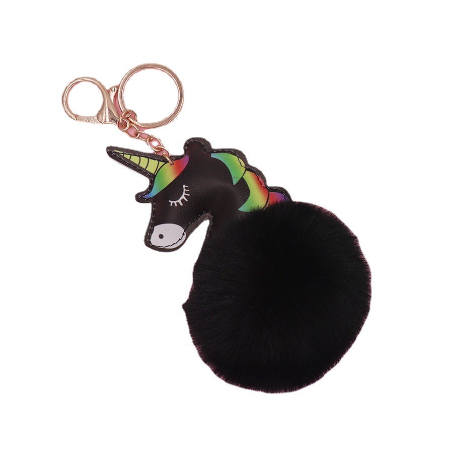 Cuero unicornio negro piel bola llavero creativo felpa muñeca coche llavero bolso bolsa adornos