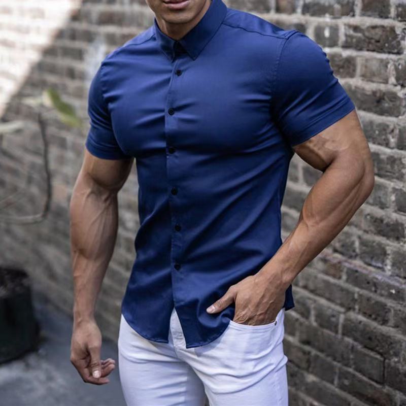 2026 European and American Cross-Border Amazon Muscle Fitness Brothers Men's Summer Anti-Wrinkle Turn-Down Collar Short-Sleeve Shirt 2026 European and American Cross-Border Amazon Muscle Fitness Brothers Men's Summer Anti-Wrinkle Turn-Down Collar Short-Sleeve Shirt