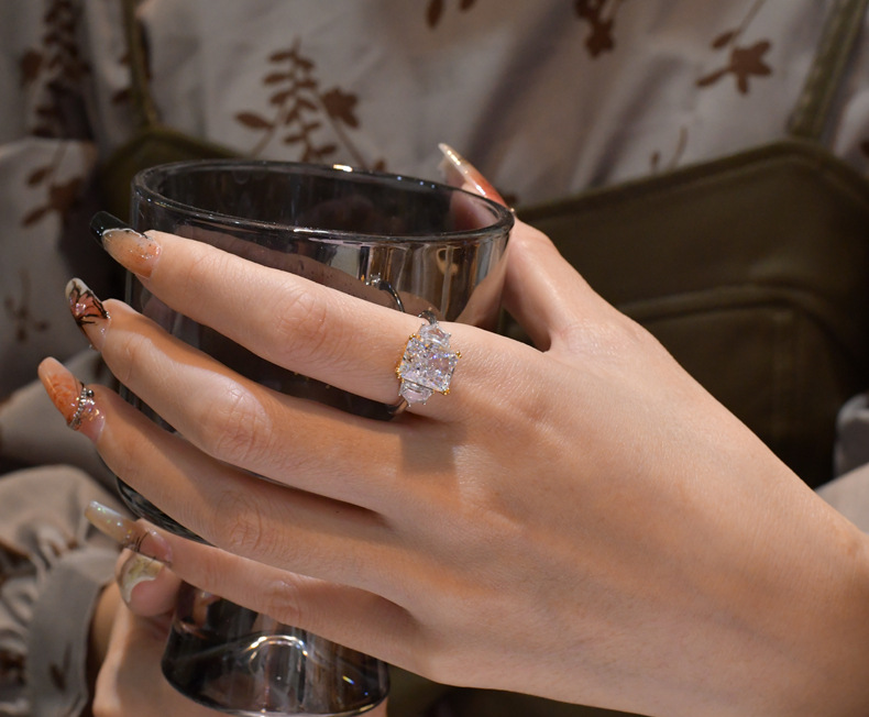 Fashion Geometric Sterling Silver Inlay Zircon Rings 1 Piece