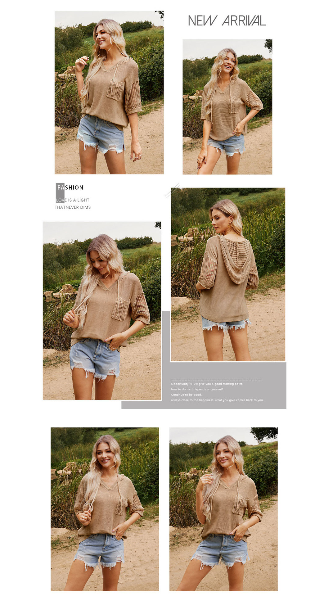 Sudadera con capucha mujer de punto cuello en v manga corta_voghion.com