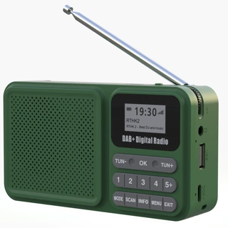DAB/FM收音机, 电池可拆卸，蓝牙Micro-SD卡/U盘 mp3播放太阳能