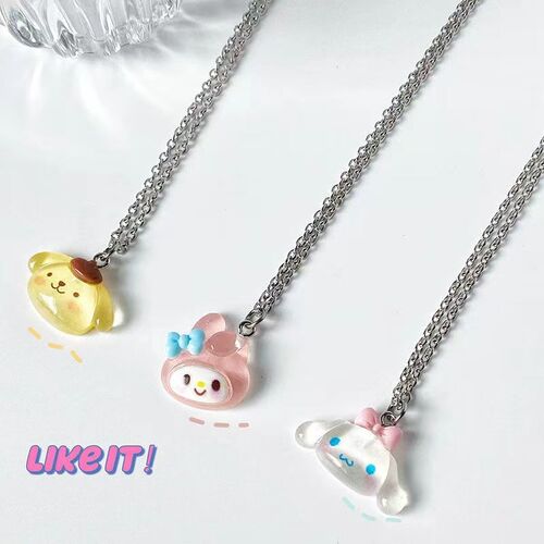 Original Japanese cute Sanrio couple necklace fine sparkling cinnamon dog Pacha dog pendant bestie necklace