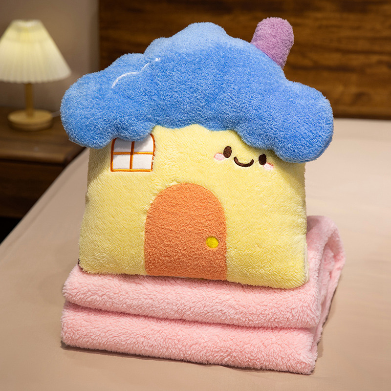 Cute casa de dibujos animados juguetes de peluche almohada almohada manta 2 en 1 almohada juguetes muñeca regalo de cumpleaños