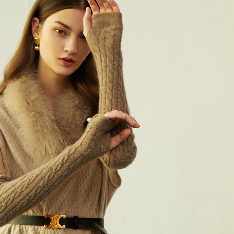 Otoño y invierno nuevas damas de cachemira retrógrada flor de tejido guantes largos de cachemira caliente manga larga