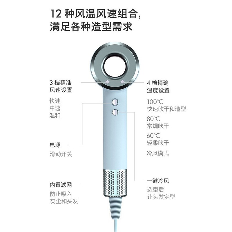 国境を越えた新しいブレードレスヘアドライヤー、ハイパワー、強風、速乾性、恒温マイナスイオン家庭用高速ヘアドライヤー|undefined