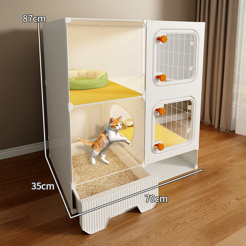 猫ケージ、広いフリースペース、1部屋、1リビングルーム、1バスルーム、猫の巣とトイレが一体化した家庭用屋内ヴィラ、敷地面積を占有しない|undefined