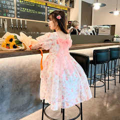 Women's Summer 2022 New Fashion Trendy Child Princess Dress with Bubblesleeve for Big Kids