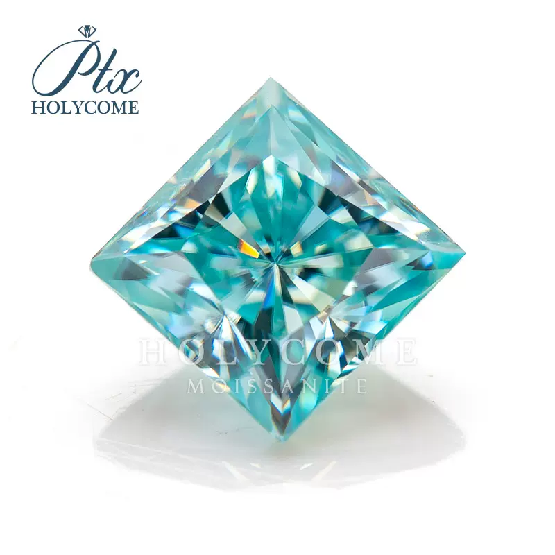 蓝海蓝莫桑钻公主方裸石可镶嵌戒指耳饰首饰配石蓝钻轻奢风宝石