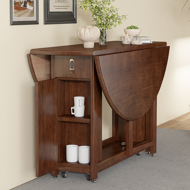 Solid Wood Dining Table Folding Chair Combination Variable Round Dining Table Foldable Storage Dining Table Household Small Apartment