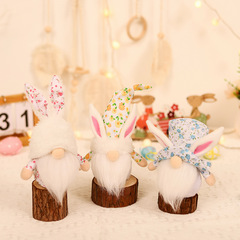 Easter decoration items, country-style floral rabbit plush toy, faceless doll figure, desktop decoration props