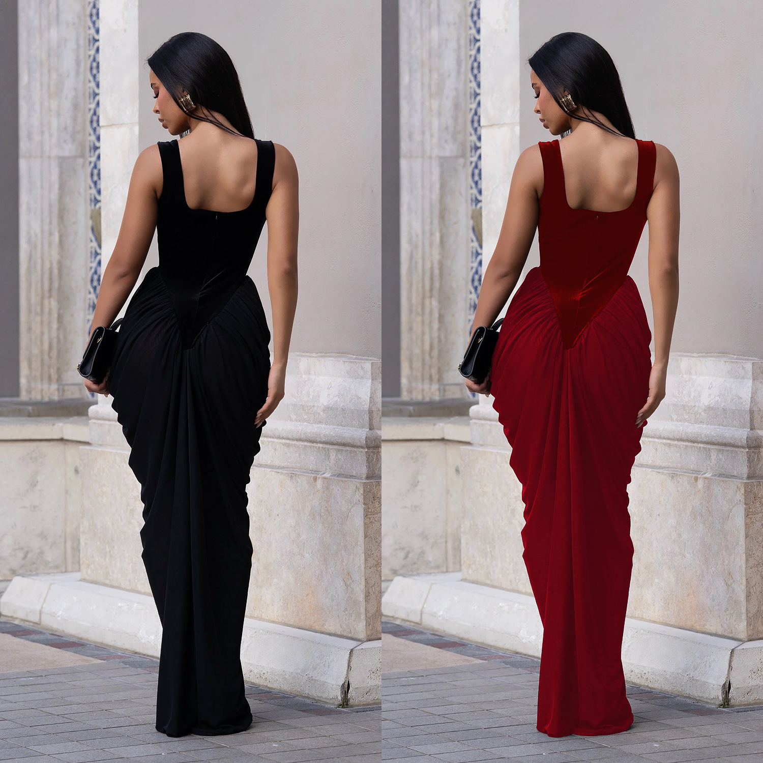 C7582 Aliexpress transfronterizo Amazon Europa y América de moda temperamento de mujer cintura reducida sin mangas vestido de cadera