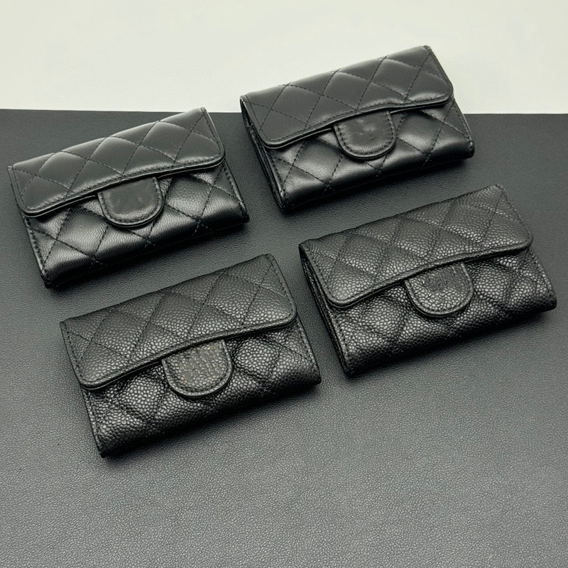 2025 New Korean Style Small Fragrance Cf Wallet Coin Purse Caviar Diamond Pattern Women's Genuine Leather Card Holder Cross-Border