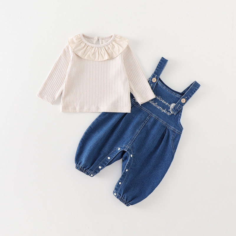 婴幼儿衣服秋装牛仔背带裤洋气两件套超萌可爱宝宝春秋季外出套装|undefined