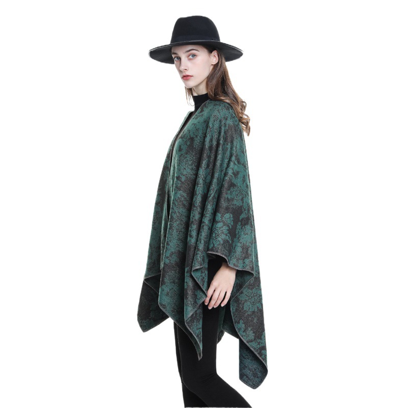 Nuevo chal de moda 2024 con dobladillo dividido, estilo vintage con estampado floral, para otoño e invierno.