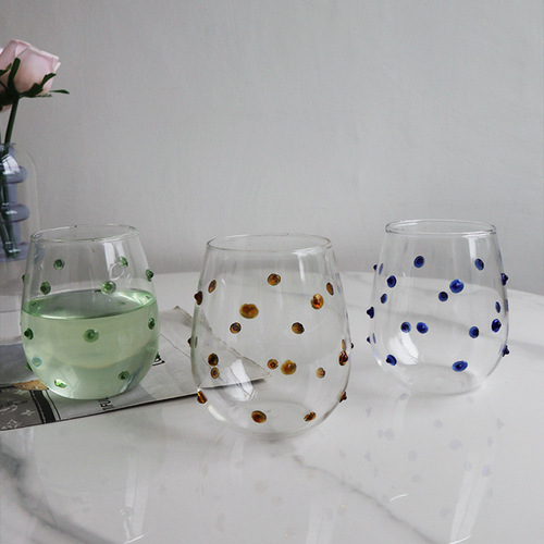 Creative blue irregular dot glass design cup, special water cup, tactile wave dot milk cup juice cup