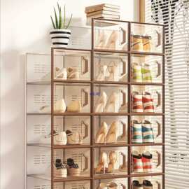 鞋盒收纳盒透明鞋柜鞋子收纳省空间鞋架折叠鞋收纳存放盒折叠